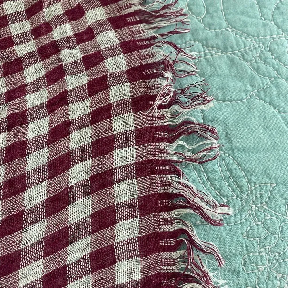 Free People Burgundy and White Checkered Scarf